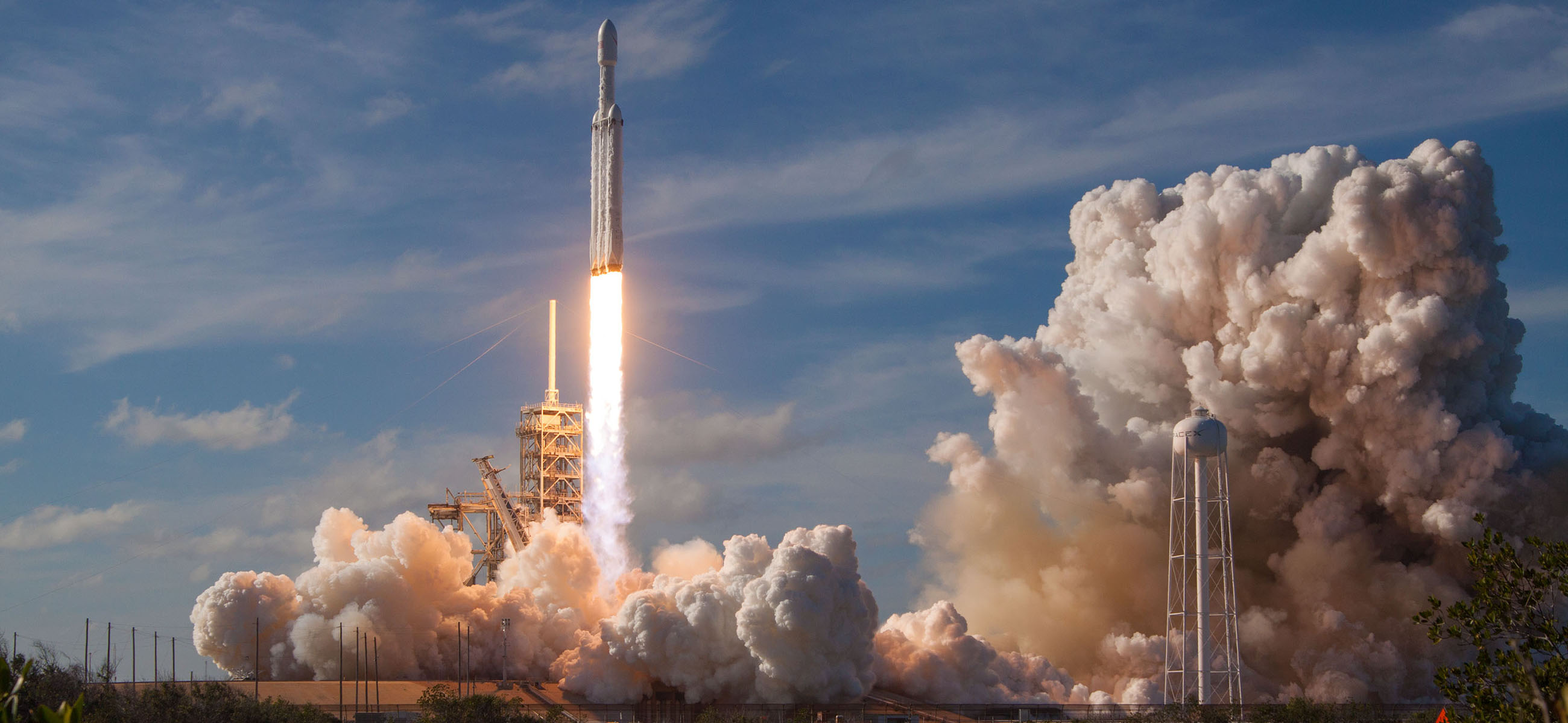 Falcon Heavy lifts off from Pad 39A at Kennedy Space Center